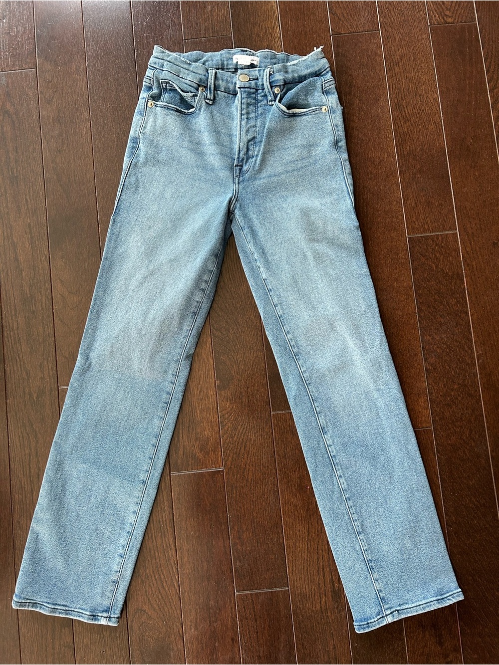Good American Straight Leg High-Rise Light Blue Jeans